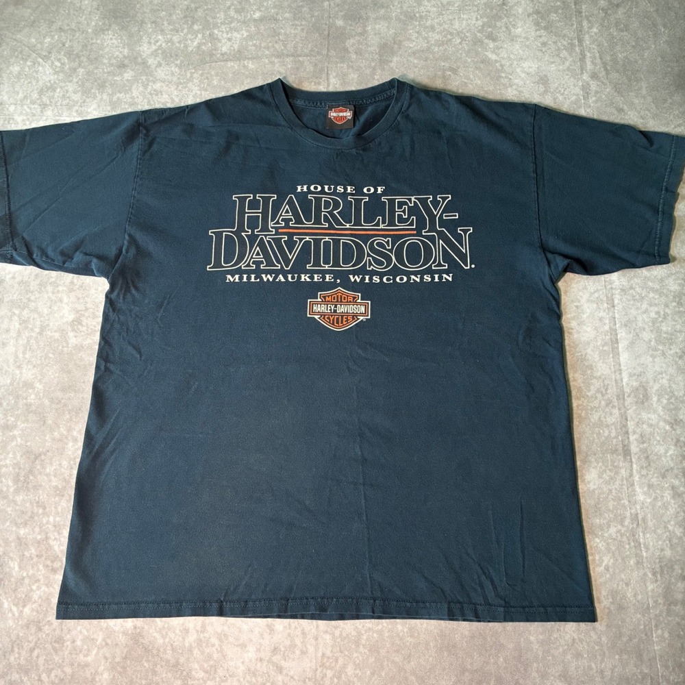 Vintage Harley Davidson Milwaukee Wisconsin Graphic T-Shirt Navy Blue Mens XL